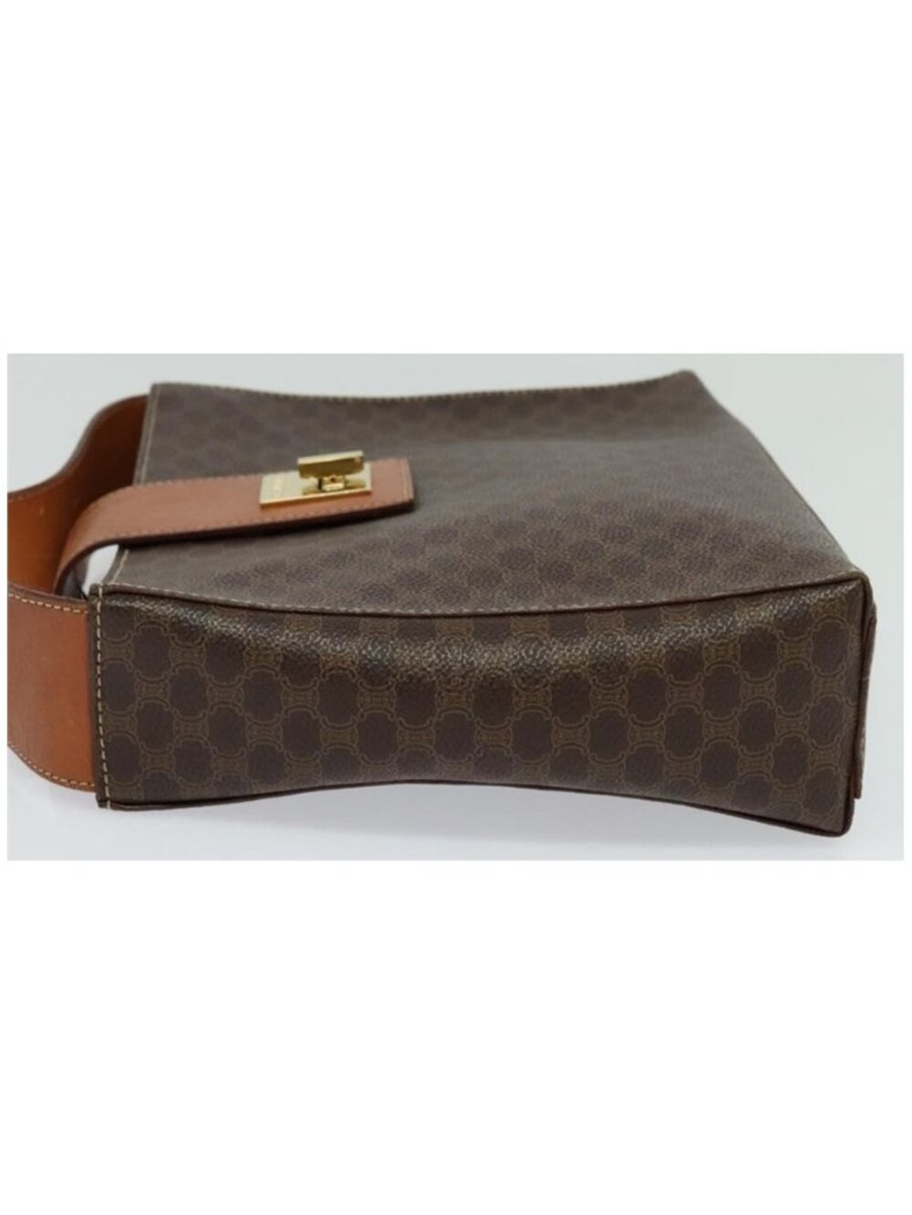 Authentic CELINE Macadam Canvas Shoulder Bag PVC Leather Brown Gold - Picture 14 of 16